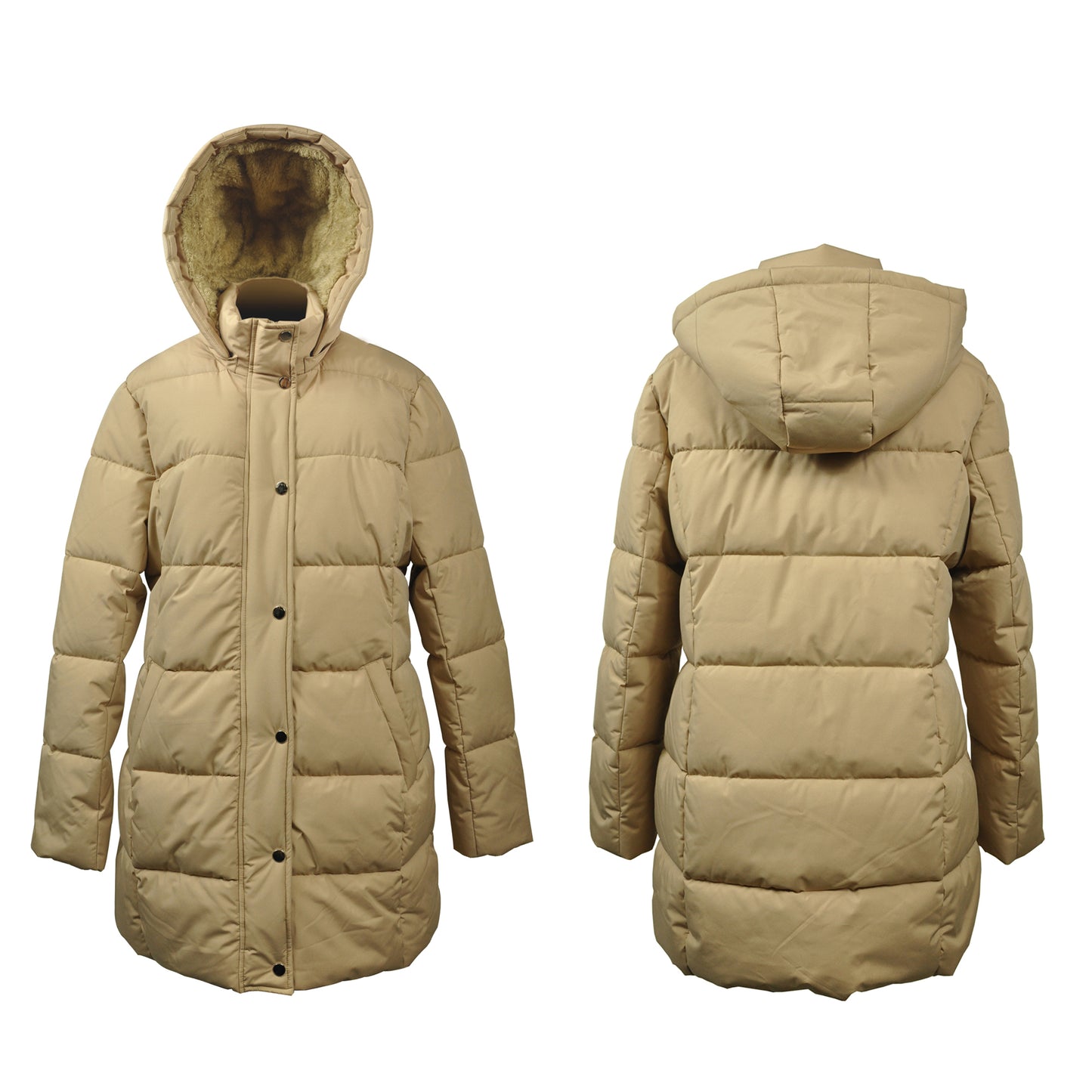 J19003, women’s fleece lined long puffer