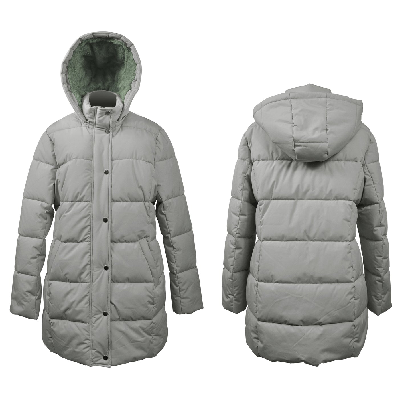 J19003, women’s fleece lined long puffer