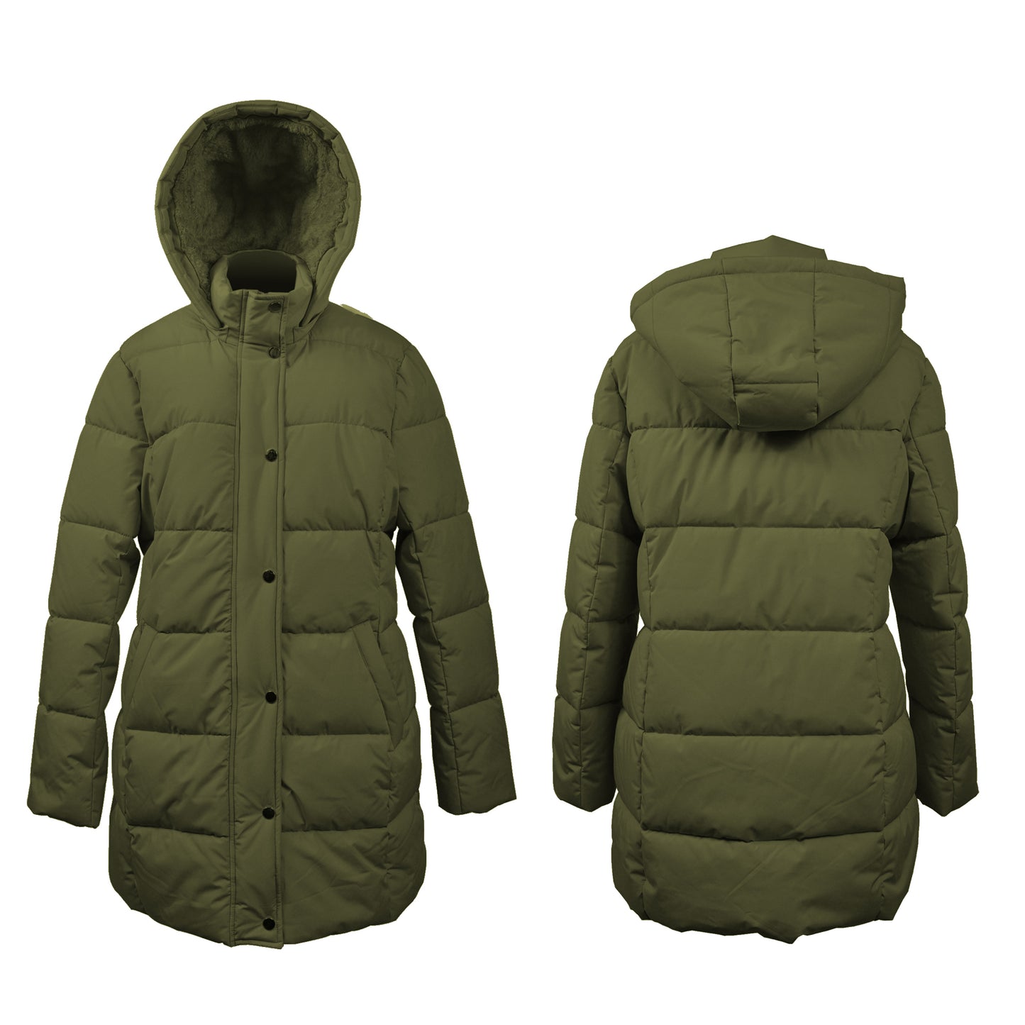 J19003, women’s fleece lined long puffer